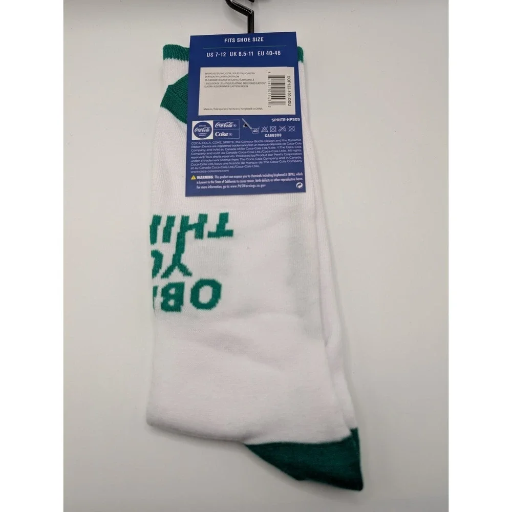 Sprite Obey Your Thirst Socks One Size Men's US Size 7-12 White Crew NWT